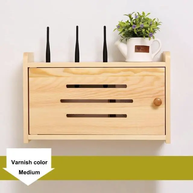 Alt view image 2 of 7 - Wireless Router Storage Box Router Fences Network Set Top Box Wall Mounted Router Storage Box Plug Row Hub Board Finishing Desktop Storage Shelf (Color : Nutural-b, Size : 40x25x10cm)
