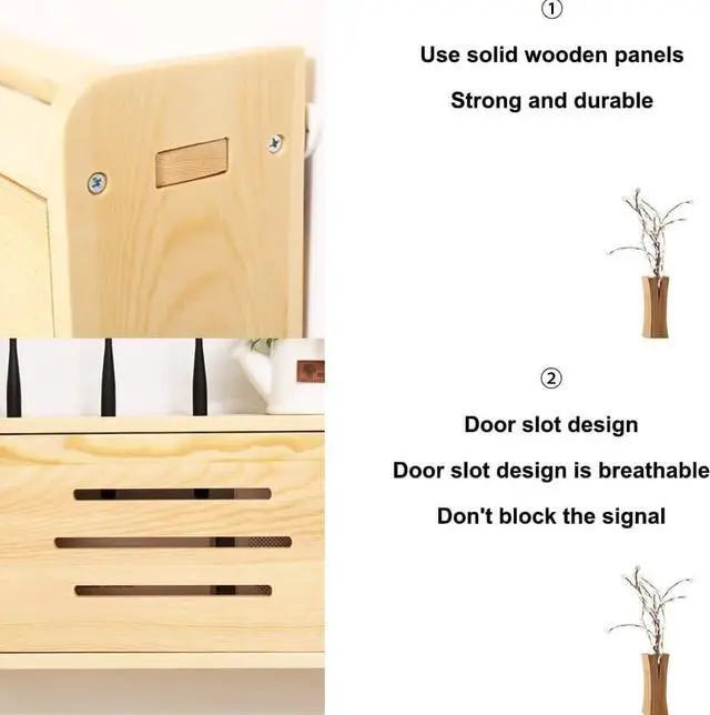 Alt view image 5 of 7 - Wireless Router Storage Box Router Fences Network Set Top Box Wall Mounted Router Storage Box Plug Row Hub Board Finishing Desktop Storage Shelf (Color : Nutural-b, Size : 40x25x10cm)