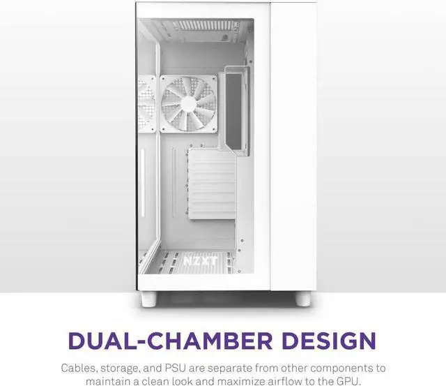 Alt view image 4 of 7 - NZXT H9 Flow Dual-Chamber ATX Mid-Tower PC Gaming Case  High-Airflow Perforated Top Panel  Tempered Glass Front & Side Panels  360mm Radiator Support  Cable Management  White