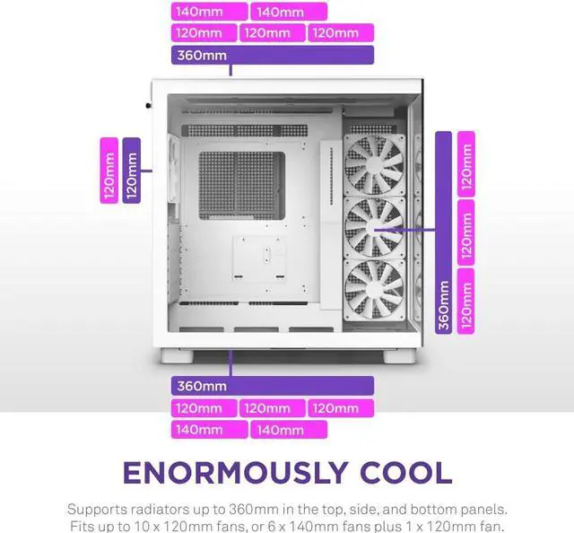 Alt view image 5 of 7 - NZXT H9 Flow Dual-Chamber ATX Mid-Tower PC Gaming Case  High-Airflow Perforated Top Panel  Tempered Glass Front & Side Panels  360mm Radiator Support  Cable Management  White
