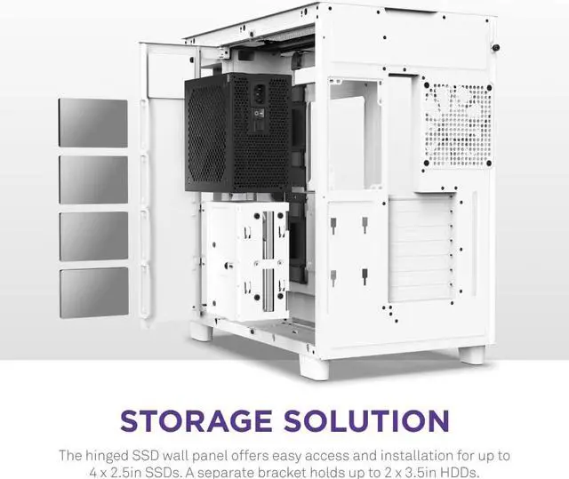 Alt view image 6 of 7 - NZXT H9 Flow Dual-Chamber ATX Mid-Tower PC Gaming Case  High-Airflow Perforated Top Panel  Tempered Glass Front & Side Panels  360mm Radiator Support  Cable Management  White