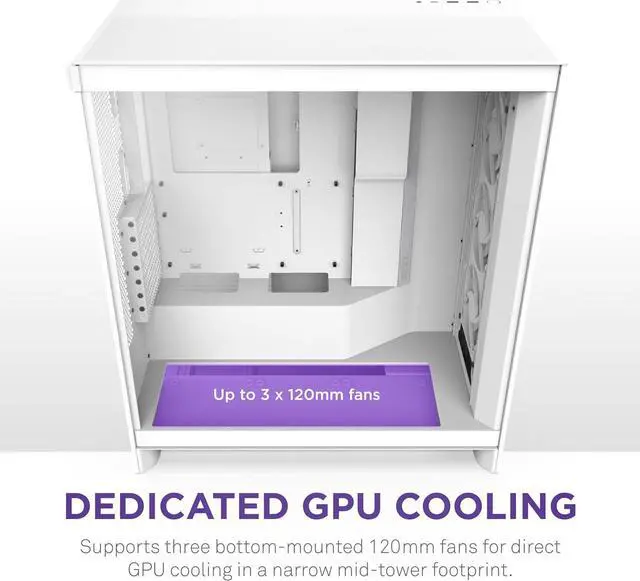 Alt view image 2 of 7 - NZXT H7 Flow RGB | Mid-Tower ATX Airflow Case with RGB Fans | Supports Bottom Fans for Direct GPU Cooling | Includes 360mm RGB Single-Frame Fan Unit | Cable Management | White