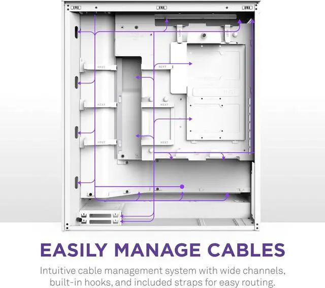 Alt view image 6 of 7 - NZXT H7 Flow RGB | Mid-Tower ATX Airflow Case with RGB Fans | Supports Bottom Fans for Direct GPU Cooling | Includes 360mm RGB Single-Frame Fan Unit | Cable Management | White