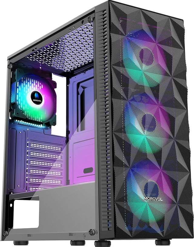 Main image of 621 ATX Mid-Tower Gaming PC Case 4 RGB Fans Pre-Installed, Diamond-Shaped Mesh Front, Tempered Glass Side Panel, USB 3.0 Airflow