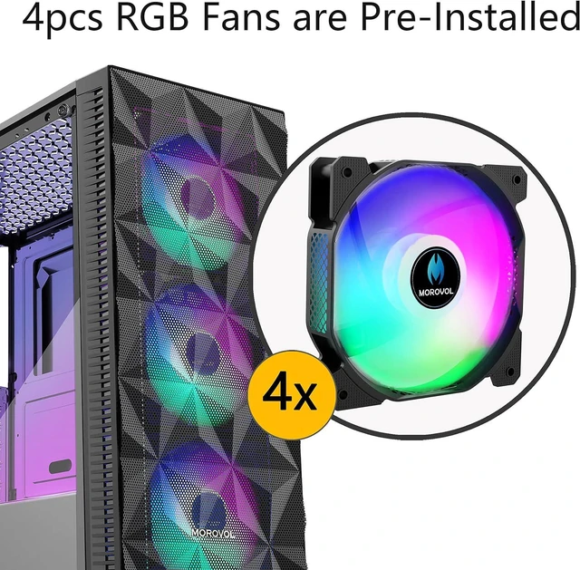 Alt view image 2 of 6 - 621 ATX Mid-Tower Gaming PC Case 4 RGB Fans Pre-Installed, Diamond-Shaped Mesh Front, Tempered Glass Side Panel, USB 3.0 Airflow