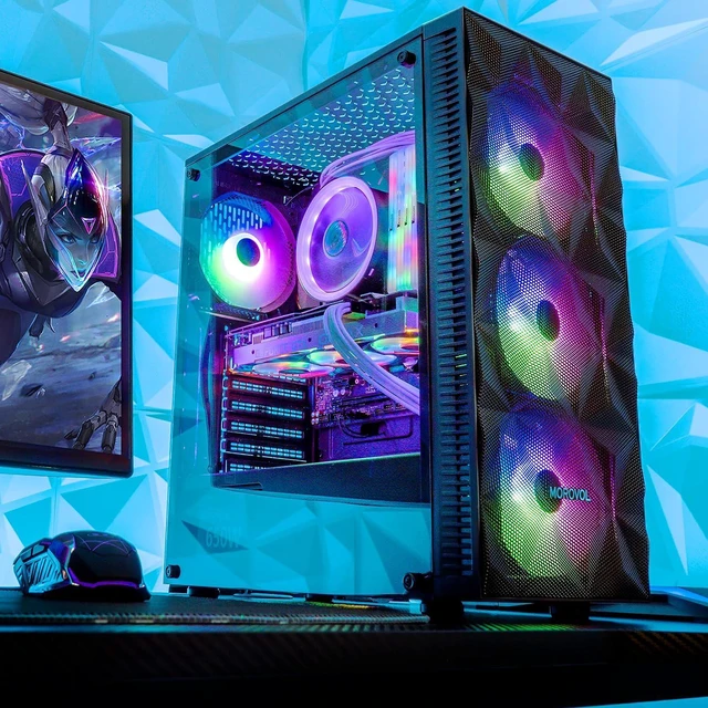 Alt view image 5 of 6 - 621 ATX Mid-Tower Gaming PC Case 4 RGB Fans Pre-Installed, Diamond-Shaped Mesh Front, Tempered Glass Side Panel, USB 3.0 Airflow
