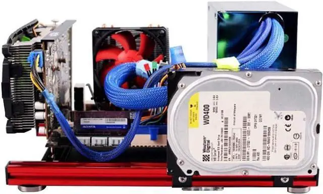 Alt view image 3 of 6 - ITX Motherboard Test Bench Open Air Computer Case Chassis Aluminum Bracket DIY Bare Frame Mini-ITX Support Graphics Card(red&Black)