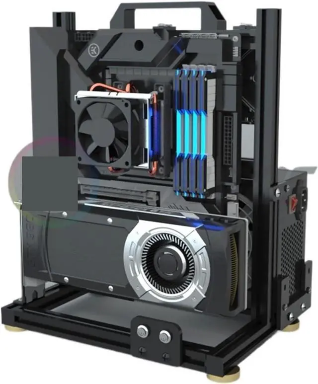 Alt view image 4 of 6 - Computer Case DIY Gamers Cabinet ITX MATX PC Case Open Frame Aluminum Creative ATX Desktop Gaming Computer Chassis Rack Dynamic(ATX-Black), 1