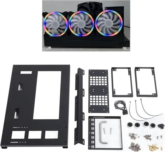 Alt view image 4 of 7 - DIY Gaming PC Case Open Frame ATX M ATX ITX with Powerful Cooling System and Handle, Steel Motherboard Case Rack Chassis