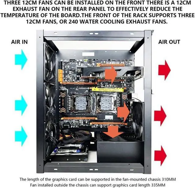 Alt view image 4 of 7 - Computer Case DIY Computer Motherboard Case Rack Aluminum Frame Chassis Cooling Rack Stand Open Chassis Support Bracket Dynamic, 1, Black
