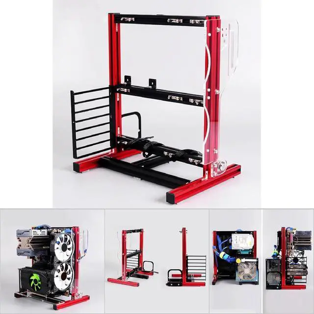 Alt view image 7 of 7 - Open Frame Pc Case,Electronic Products ATX M ATX Itx Open Chassis Vertical Overclocking Open Aluminum Frame Chassis Rack Black (Red)