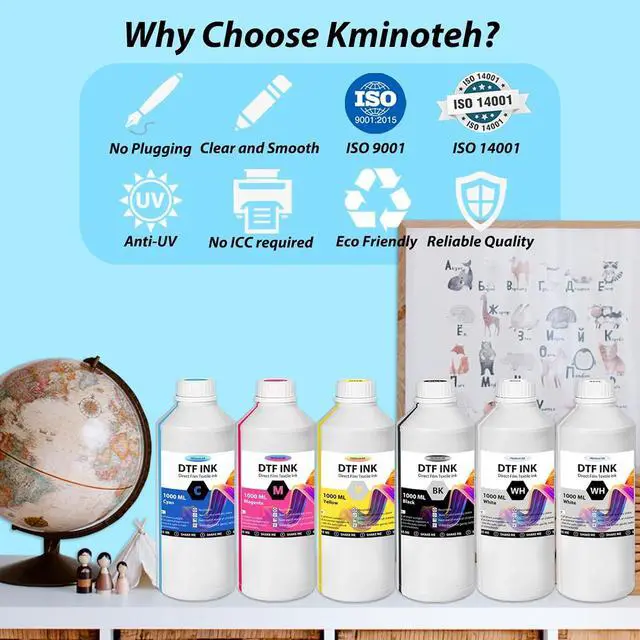 Alt view image 4 of 7 - DTF Ink - 6000ML DTF Transfer Ink for PET Film, Premium Pigment Ink Refill for P600 P800 DX5 DX7 R1390 XP600 i3200 4720 Printers, High Fluidity & Coverage (1000ML*6, 2W+BKCMY)