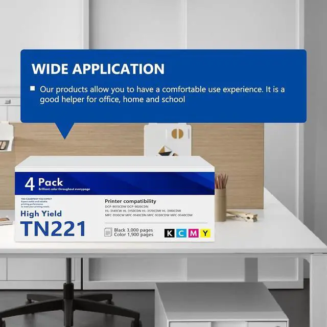 Alt view image 6 of 7 - TN-221 Toner Cartridges 4 Pack TN221BK TN221C TN221M TN221Y Replacement for Brother TN225 TN221 4-Color Toner Cartridge Set Works with MFC-9340CDW MFC-9130CW HL-3170CDW HL-3140CW Printer