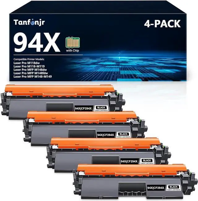 Main image of 94X Black High-Yield Toner Cartridges Compatible Replacement   94X CF294X Toner Cartridge Black Work with Laserjet Pro M118dw Laserjet Pro MFP M148dw M148fdw M118 M148 Printer (4-Pack, Black)