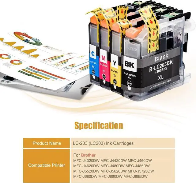 Alt view image 2 of 7 - LC-203 (LC203) XL High Yield 600 Pages Ink Cartridges, Compatible for Brother MFC-J4320DW J4420DW J460DW J4620DW J480DW J485DW J5520DW J5620DW J5720DW J680DW J880DW J885DW Printers (3 Pack Black)