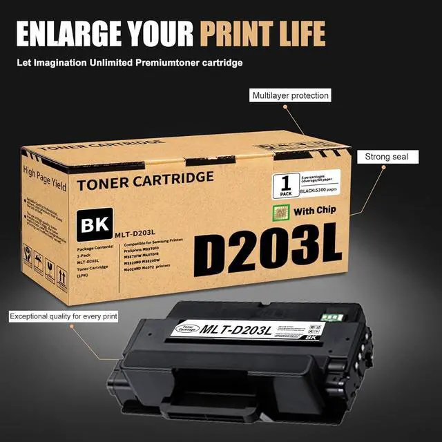 Alt view image 4 of 6 - Ennovor 1 Pack MLT-D203L(SU901A) High Yield Toner Cartridge Compatible for Samsung ProXpress M3370FD M3870FW M4070FR M3320ND M3820DW M4020ND M4072 Printer (5,300 Page Yield)