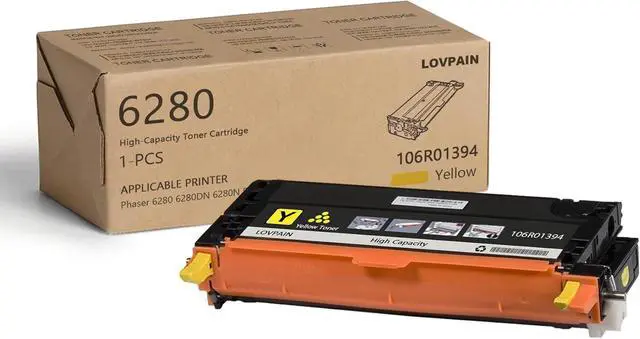 Main image of 6280 Yellow High Capacity Toner Cartridge 1Pack (6,200 Pages) - Lovn Compatible 106R01394 Toner Cartridge Replacement for Xerox Phaser 6280 6280DN 6280N Printer