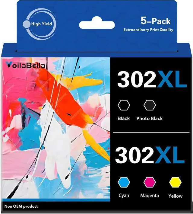 Main image of 302 Ink Cartridges Remanufactured Replacement for 302 XL 302XL T302XL Ink Cartridges use for Expression Premium XP-6000 XP-6100 XP6000 XP6100 Printer (5 Pack)