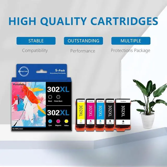 Alt view image 6 of 6 - 302 Ink Cartridges Remanufactured Replacement for 302 XL 302XL T302XL Ink Cartridges use for Expression Premium XP-6000 XP-6100 XP6000 XP6100 Printer (5 Pack)