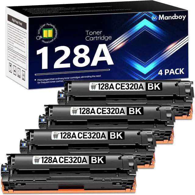 Main image of 128A Toner Cartridge 4-Pack Replacement   128A CE320A Black Toner Cartridge, Compatible for Pro CP1525n CP1525nw CM1415fn CM1415fnw Printer