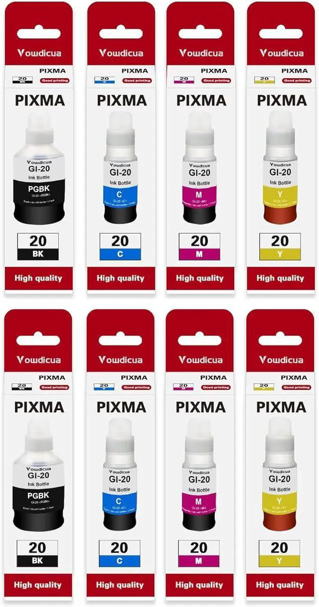 Main image of Ennovor PIXMA G5020 G6020 G7020 MegaTank Ink - 8-Pack Refill Bottles (2BK, 2C, 2M, 2Y) - High Capacity 170ML GI-20 Black, 100ML Color
