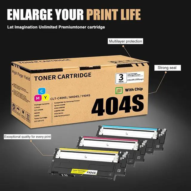 Alt view image 4 of 6 - 3 Pack C/M/Y C404S M404S Y404S Toner Cartridge, Compatible for Samsung C404S M404S Y404S C404S M404S Y404S Toner Replacement for Xpress C430W C430 C480FW C480FN C480 C43x Series C48x Series Printer