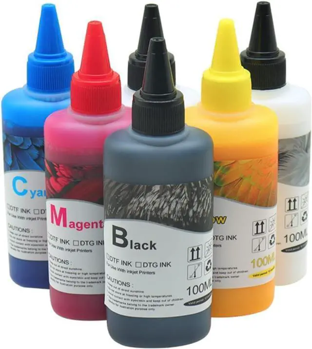 Main image of MZK DTF Ink 600ML - Premium DTF Transfer Ink for PET Film, Refill for ET-8550, L1800,XP-15000,L805, R1390, R2400 All DTF Printers,Heat Transfer Printing Direct to Film (100ml x 6, CMYK-WW)