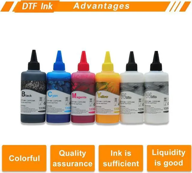 Alt view image 2 of 5 - MZK DTF Ink 600ML - Premium DTF Transfer Ink for PET Film, Refill for ET-8550, L1800,XP-15000,L805, R1390, R2400 All DTF Printers,Heat Transfer Printing Direct to Film (100ml x 6, CMYK-WW)