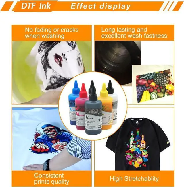 Alt view image 3 of 5 - MZK DTF Ink 600ML - Premium DTF Transfer Ink for PET Film, Refill for ET-8550, L1800,XP-15000,L805, R1390, R2400 All DTF Printers,Heat Transfer Printing Direct to Film (100ml x 6, CMYK-WW)
