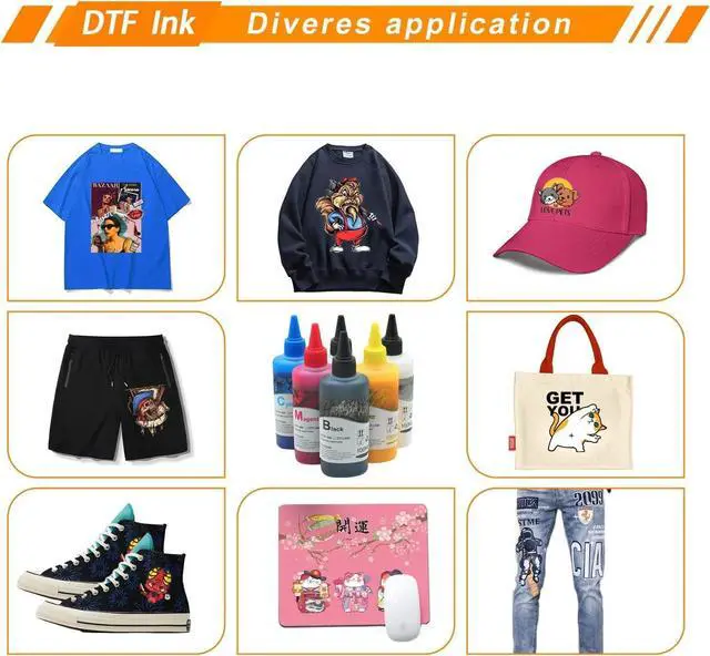Alt view image 4 of 5 - MZK DTF Ink 600ML - Premium DTF Transfer Ink for PET Film, Refill for ET-8550, L1800,XP-15000,L805, R1390, R2400 All DTF Printers,Heat Transfer Printing Direct to Film (100ml x 6, CMYK-WW)