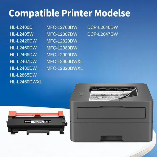 Alt view image 2 of 6 - TN830XL Toner (with Chip) High Yield Replacement for Brother TN830XL TN830 Toner for Brother DCP-L2640dw HL-L2405w HL-L2460DW HL-L2400D HL-L2480DW MFC-L2820DW Printer, Black