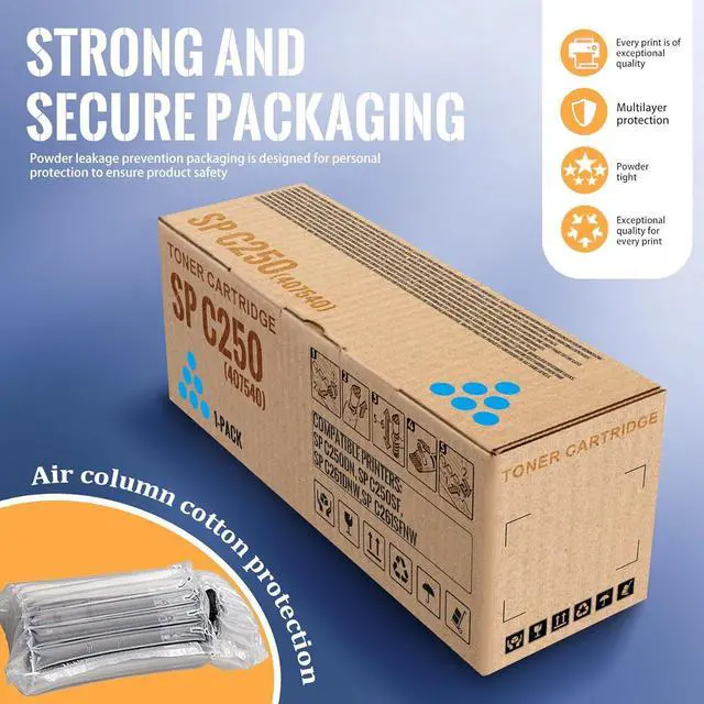 Alt view image 5 of 6 - 1 Pack SP C250 Cyan Toner Cartridge | Replacement for Ricoh SP C250 Work with SP C250DN C250SF C261DNw C261SFNw | 407540