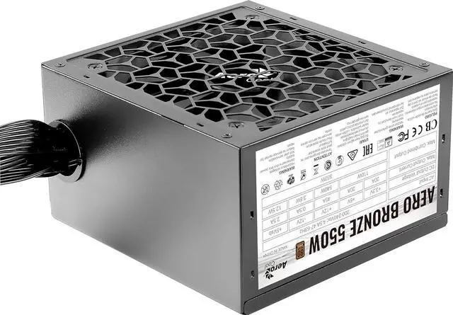 Alt view image 3 of 7 - Aerocool AEROB550, PC Power Supply 550W, 80Plus Bronze 230V EU, ATX 12V, Fan 12cm, Black
