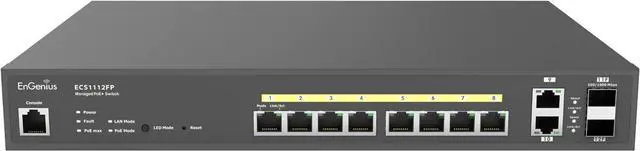Alt view image 2 of 4 - EnGenius Cloud ECS1112FP 8-Port Gigabit PoE+ Switch