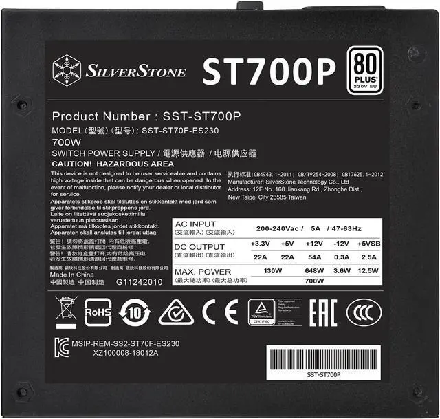Alt view image 6 of 7 - Silverstone ST700P, 80 Plus 230V EU 700W ATX Power Supply, SST-ST700P