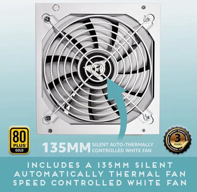 Alt view image 5 of 6 - Apevia ATX-PR600W-WH Prestige 600W 80+ Gold Certified, RoHS Compliance, Active PFC ATX Gaming Power Supply White