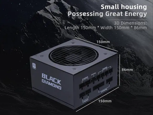 Alt view image 5 of 7 - SAMA Black Diamond 1000W 80plus Gold PC Power Supply 80Plus Gold Certified Full Modular with 14CM Silent Fan PCI-e 5.0 12VHPWR 10 Year Warranty
