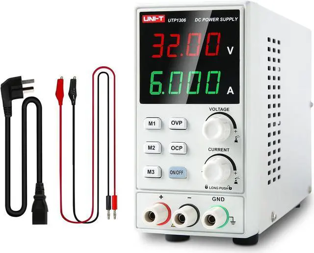 Main image of UNI-T DC Power Supply Variable Adjustable Bench Power Supply Switching Regulated 32V 6A OVP OCP OTP 4 Digits LED Display with Plug Adapter Power Cord Output Cables UTP1306