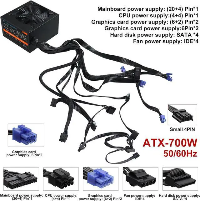 Alt view image 5 of 7 - 700W Power Supply ATX Gaming PC PSU Active PFC Full Voltage 110/220V Computer Power Supplies Gold with 20+4pin Main Power Interface for Desktop Server