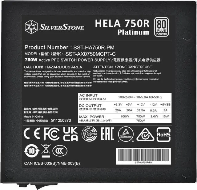 Alt view image 6 of 7 - SilverStone Technology HELA 750R Platinum 80 Plus Platinum 750W ATX 3.1 Power Supply, SST-HA750R-PM
