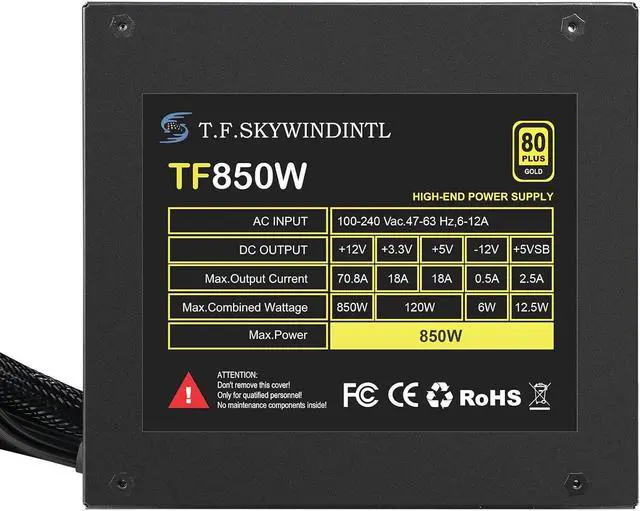 Alt view image 5 of 7 - 850W Power Supply Full Voltage 100-240V Active PFC Gaming PSU Computer Power Supplies Non-Modular 80 Plus Gold Power Supply for Desktop PC Server