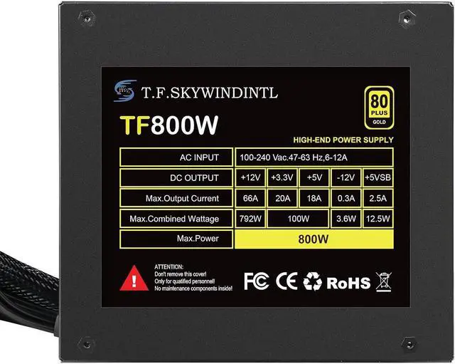 Alt view image 5 of 7 - 800W Power Supply Full Voltage 100-240V Active PFC Gaming PSU Non-Modular 80 Plus Gold Computer Power Supplies for Desktop PC Server