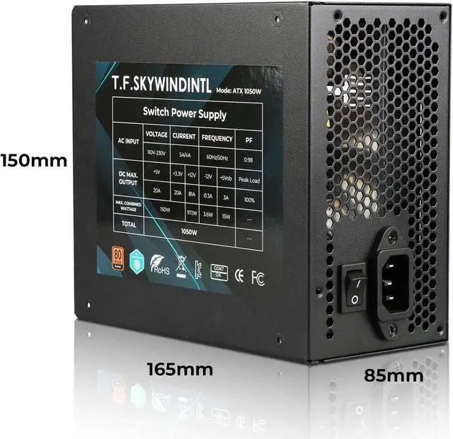 Alt view image 2 of 7 - 1050W Power Supply Full Voltage 100-240V Active PFC Gaming PSU ATX Computer Power Supplies Non-Modular 80 Plus Bronze for Desktop PC Server