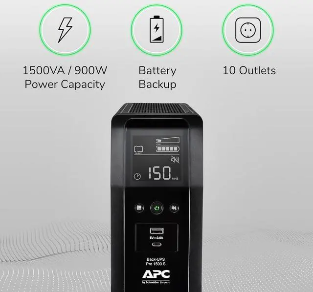 Alt view image 3 of 7 - APC UPS 1500VA Sine Wave UPS Battery Backup, BR1500MS2 Backup Battery Power Supply, AVR, 10 Outlets, (2) USB Charger Ports