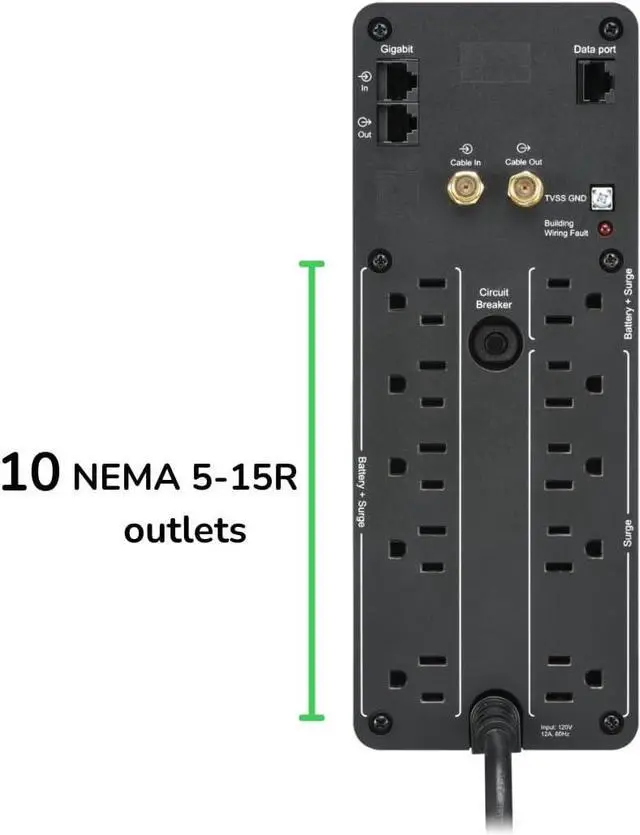Alt view image 4 of 7 - APC UPS 1500VA Sine Wave UPS Battery Backup, BR1500MS2 Backup Battery Power Supply, AVR, 10 Outlets, (2) USB Charger Ports