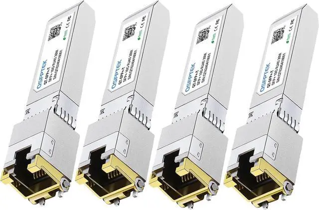 Main image of 4Pack 10GBASE-T SFP+ to RJ45 Copper Module Mini-GBIC Transceiver for Cisco SFP-10G-T-S, Ubiquiti UF-RJ45-10G , Netgear, Mikrotik, D-Link, Supermicro, TP-Link, Linksys, CAT6A/CAT7, up to 100FT(30M)