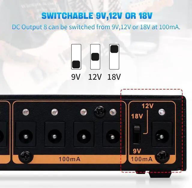 Alt view image 6 of 7 - Built-in 4400mAh Rechargeable Battery Guitar Effect Pedal Power Supply 8 Outputs 9V 12V 18V (100mA, 500mA) Jacks & 5V/1A USB Port (JP-05)
