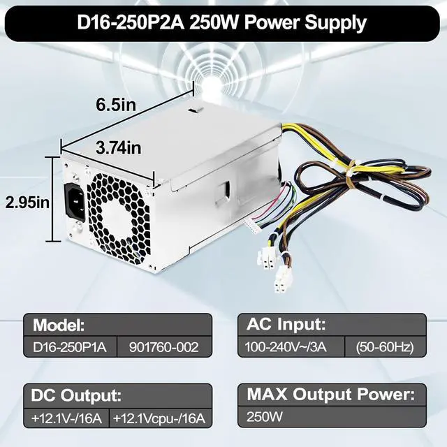 Alt view image 6 of 6 - LXun Upgrad D16-250P1A L08417-002 250W Power Supply Compatible with HP ProDesk 280 282 600 800 G3 480 400 G4 PCH022 L08417-004 901760-002 901761-001 901760-001 PA-2251-5 D16-250P2A Power Supply