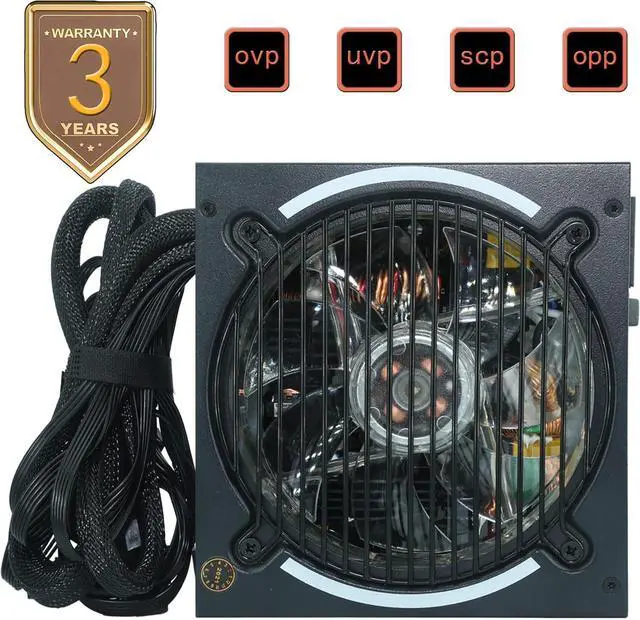 Alt view image 5 of 7 - 650W GD650S ATX Gaming PC Power Supply 80+ Bronze PSU Non-Modular Power Supply Flat Black Cables RGB LED Fan