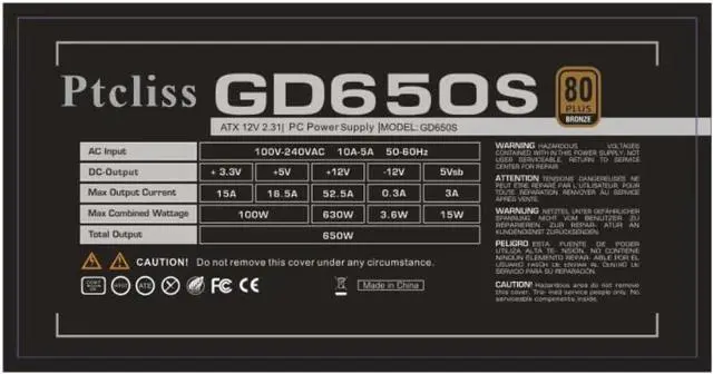 Alt view image 7 of 7 - 650W GD650S ATX Gaming PC Power Supply 80+ Bronze PSU Non-Modular Power Supply Flat Black Cables RGB LED Fan